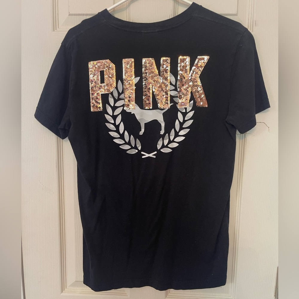 PINK Victoria's Secret Black Shirt with Gold and Silver Accents
